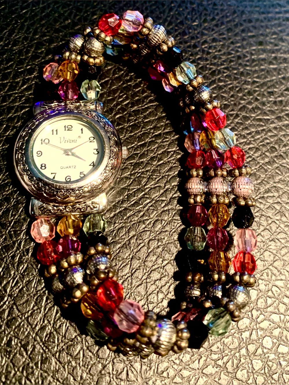 Vivani Multicolor Beaded Bracelet Watch for Women